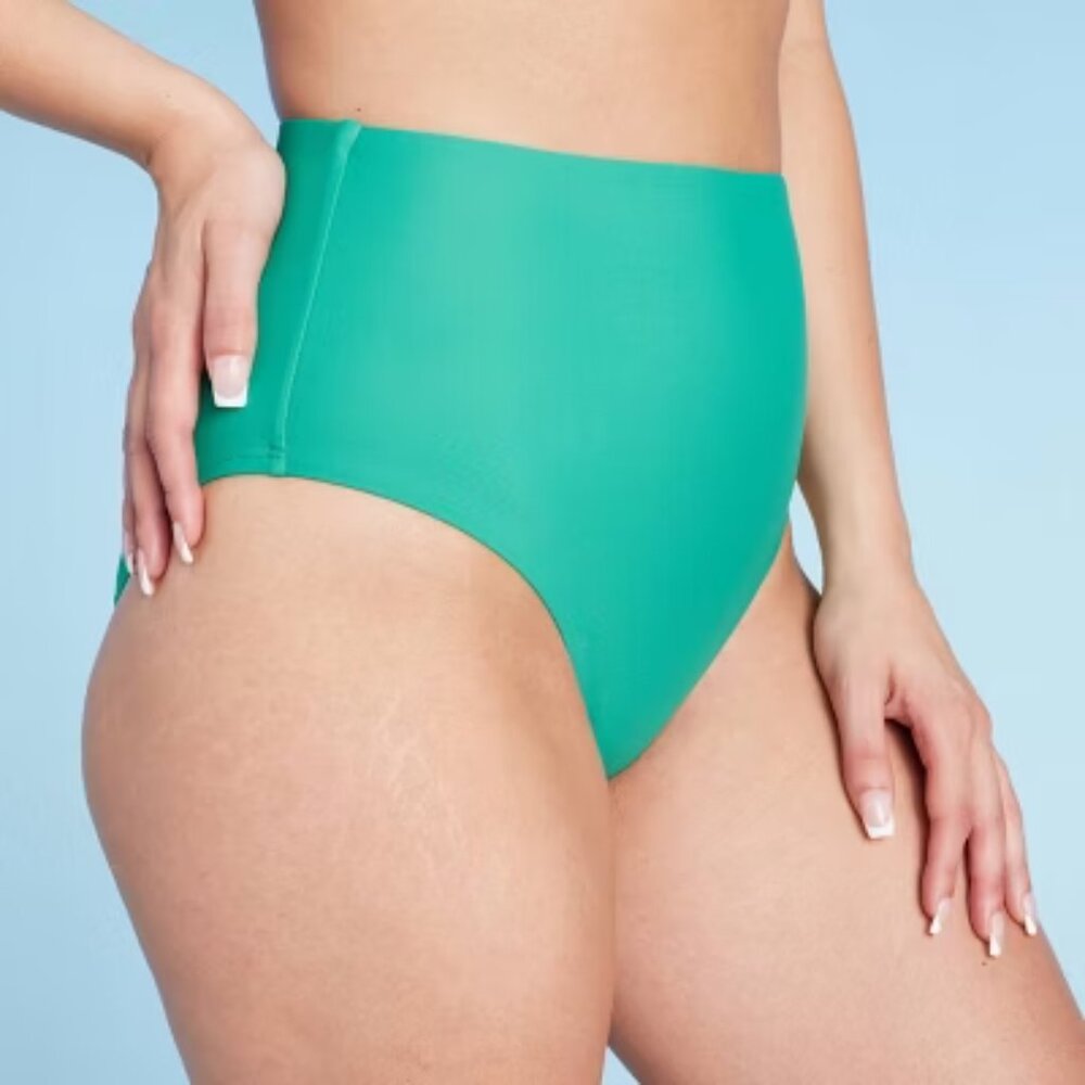 NEW Women's High Waist Medium Coverage Bikini Bottom - Shade & Shore™ Green XL